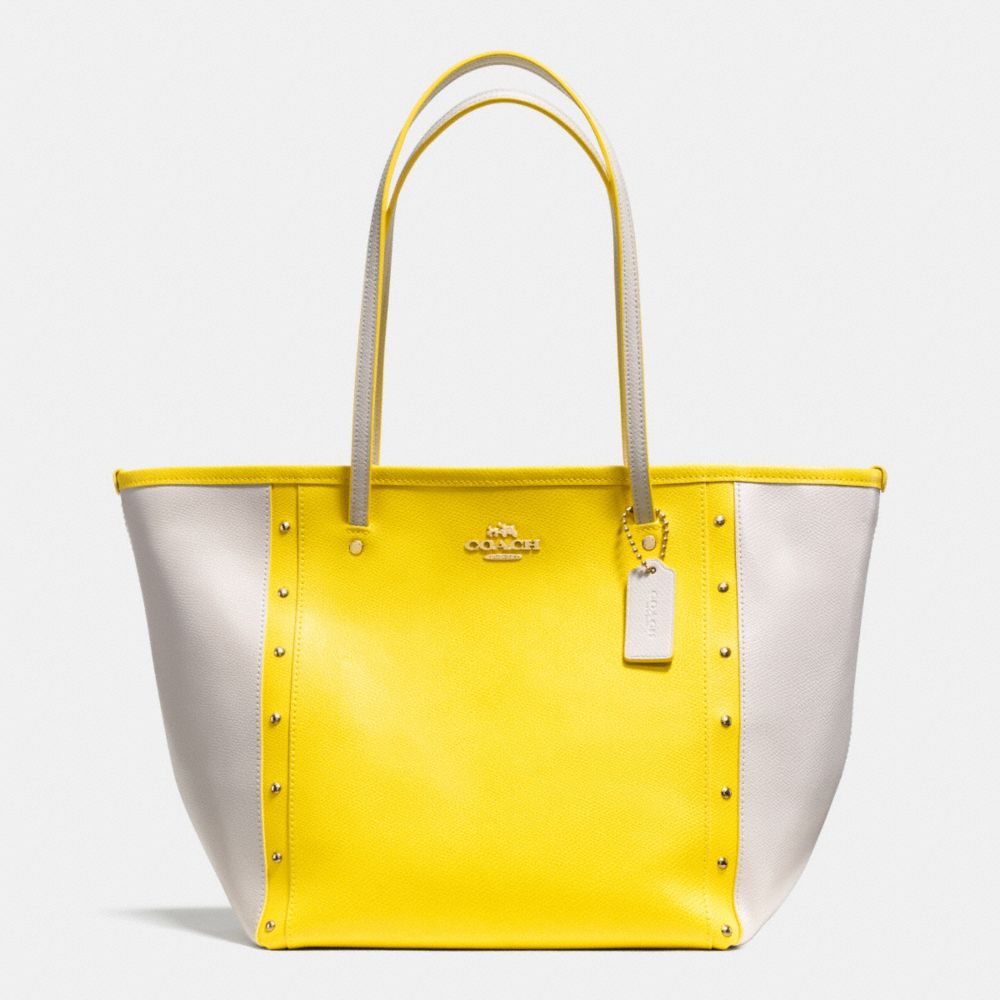 COACH F35162 STREET ZIP TOTE IN STUDDED BICOLOR CROSSGRAIN LEATHER -LIGHT-GOLD/YELLOW/CHALK