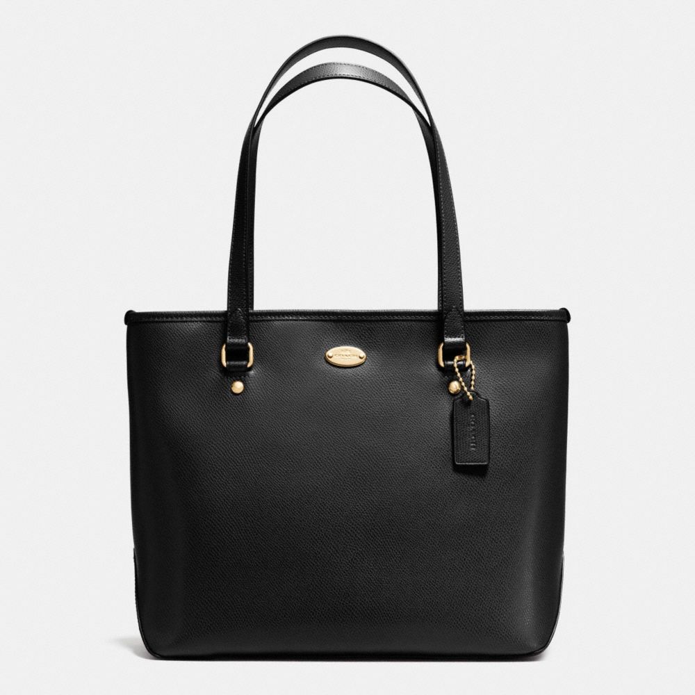 ZIP TOP TOTE IN CROSSGRAIN LEATHER - f35204 - IMITATION GOLD/BLACK F37336