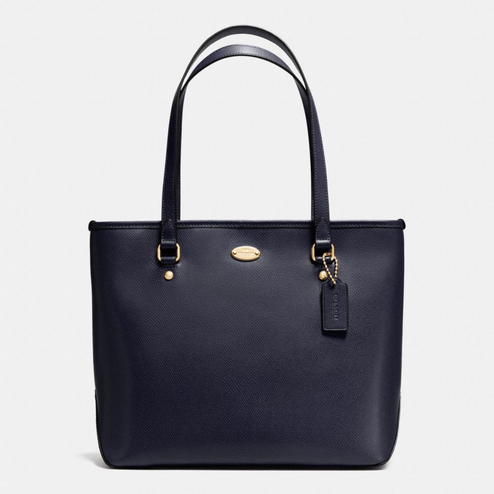 ZIP TOP TOTE IN CROSSGRAIN LEATHER - LIGHT GOLD/MIDNIGHT - COACH F35204