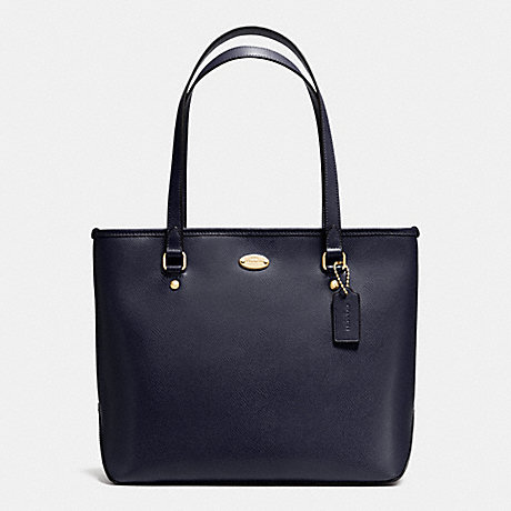 COACH F35204 ZIP TOP TOTE IN CROSSGRAIN LEATHER LIGHT-GOLD/MIDNIGHT