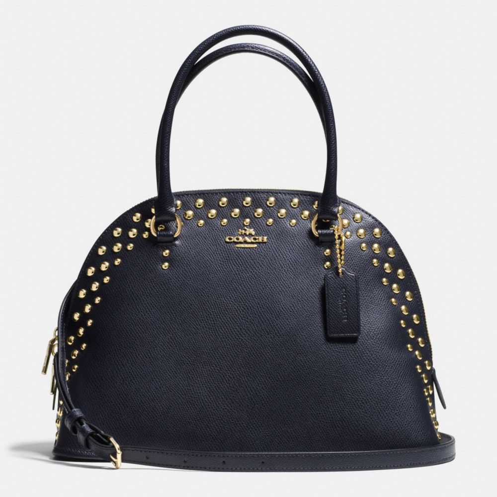 CORA DOMED SATCHEL IN STUDDED CROSSGRAIN LEATHER - f35216 -  LIGHT GOLD/MIDNIGHT