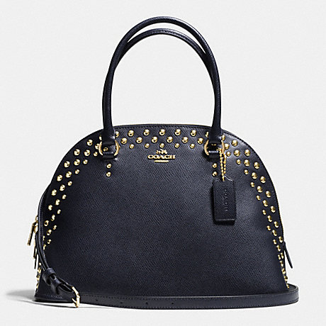COACH F35216 CORA DOMED SATCHEL IN STUDDED CROSSGRAIN LEATHER -LIGHT-GOLD/MIDNIGHT
