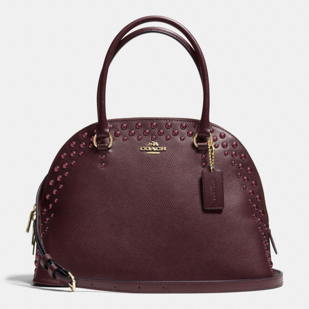 CORA DOMED SATCHEL IN STUDDED CROSSGRAIN LEATHER - f35216 - IMOXB