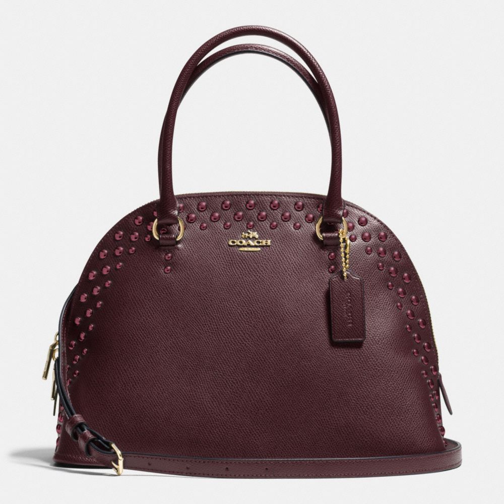 COACH f35216 CORA DOMED SATCHEL IN STUDDED CROSSGRAIN LEATHER IMOXB