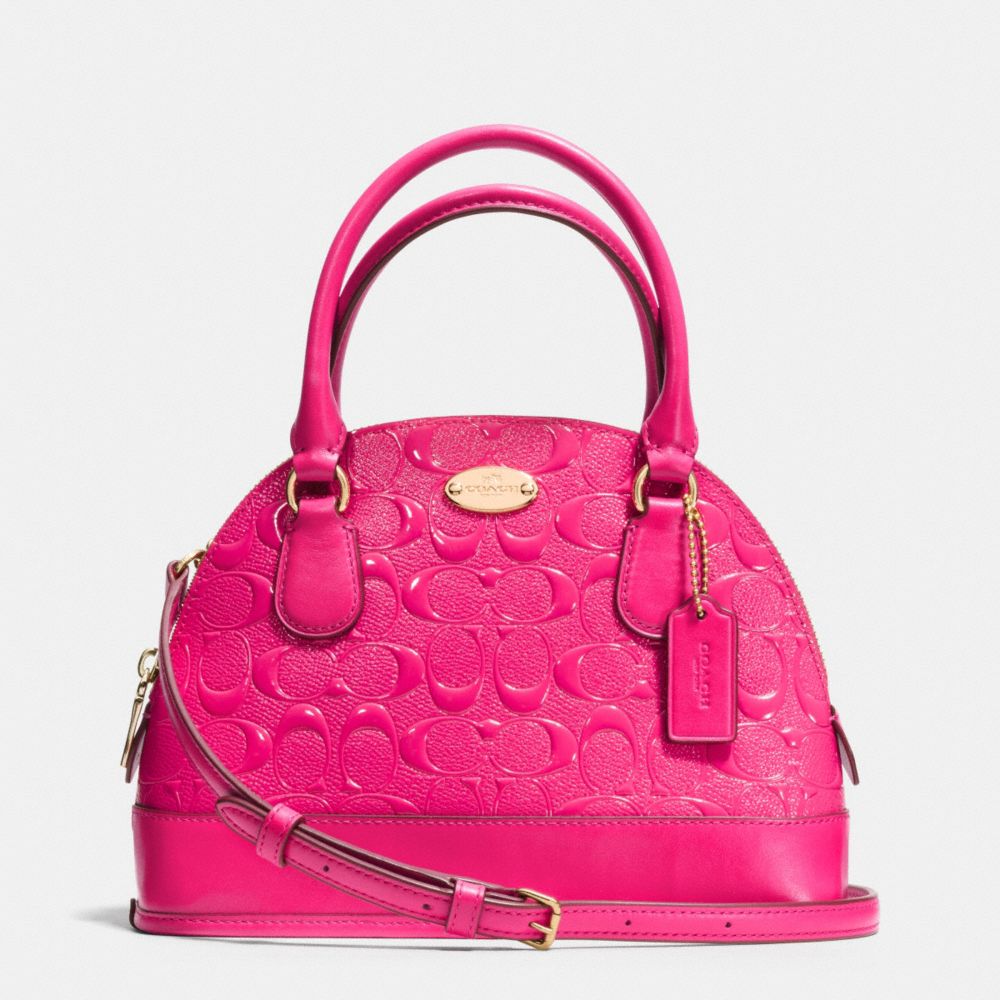 MINI CORA DOMED SATCHEL IN DEBOSSED PATENT LEATHER - f35279 -  LIGHT GOLD/PINK RUBY