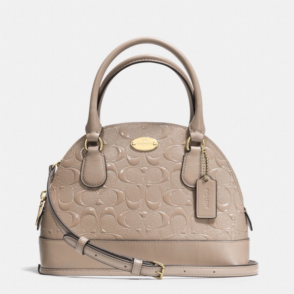 MINI CORA DOMED SATCHEL IN DEBOSSED PATENT LEATHER - f35279 - LIGHT GOLD/STONE