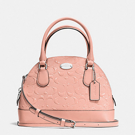 COACH F35279 MINI CORA DOMED SATCHEL IN DEBOSSED PATENT LEATHER SILVER/BLUSH