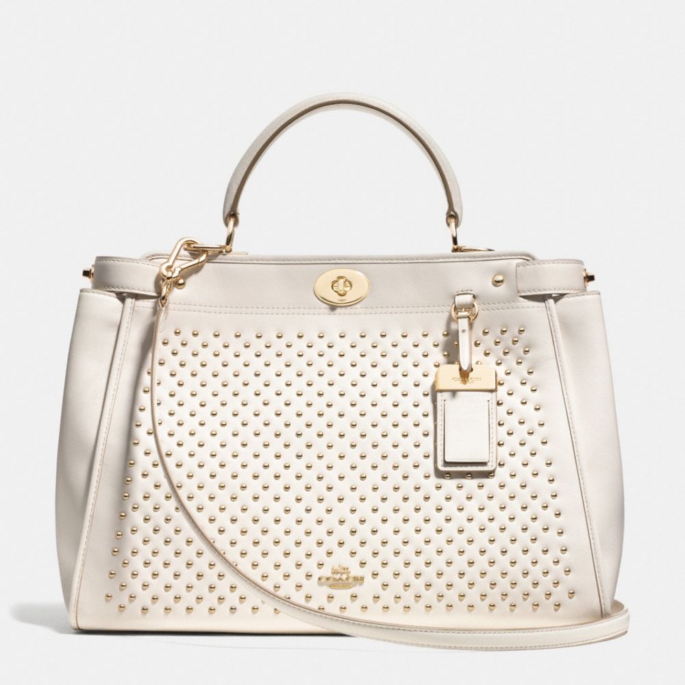 COACH F35285 Gramercy Satchel In Studded Leather LIGHT GOLD/CHALK