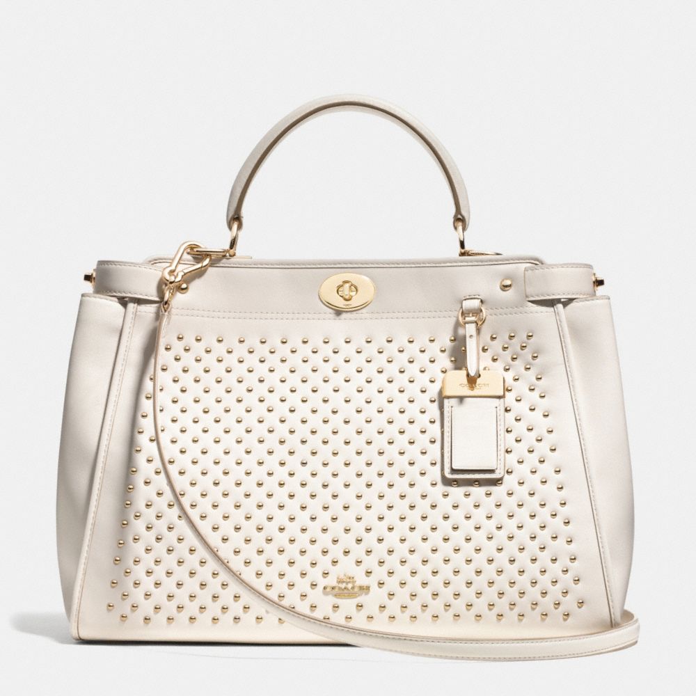 GRAMERCY SATCHEL IN STUDDED LEATHER - f35285 - LIGHT GOLD/CHALK