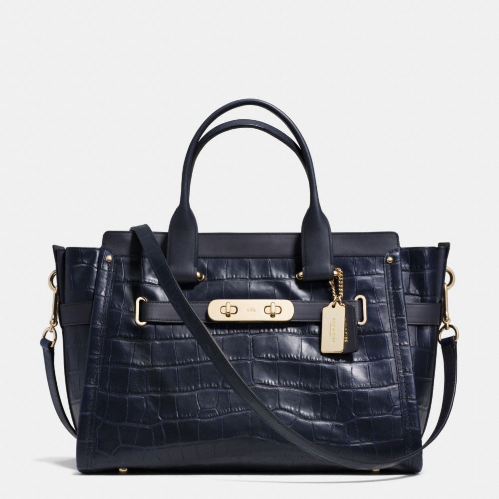 COACH F35321 COACH SWAGGER 37 IN CROC EMBOSSED LEATHER LIGHT-GOLD/NAVY