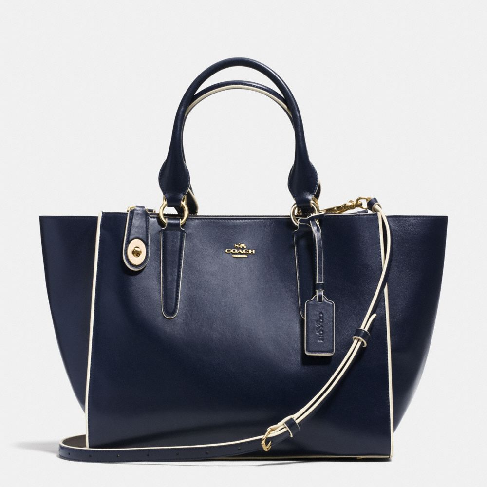 COACH F35331 CROSBY CARRYALL IN COLORBLOCK LEATHER LIGHT-GOLD/NAVY/CHALK