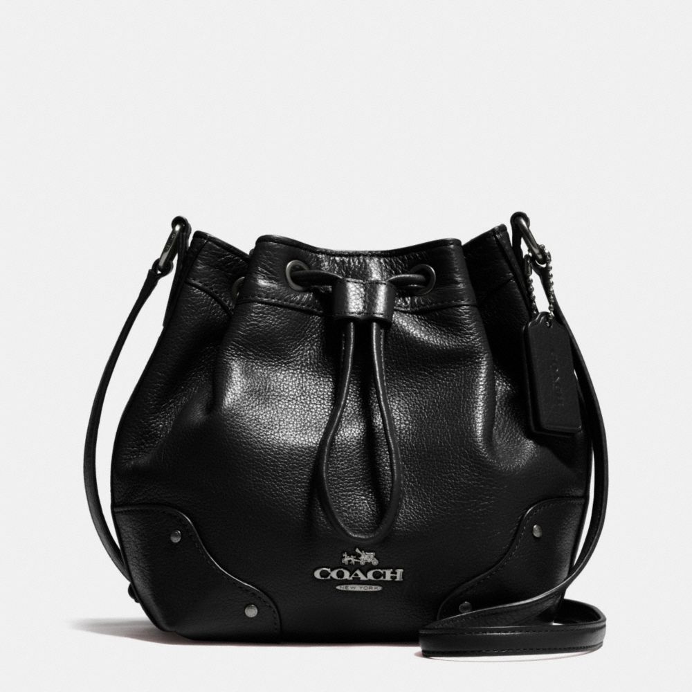 COACH F35363 Baby Mickie Drawstring Shoulder Bag In Grain Leather ANTIQUE NICKEL/BLACK