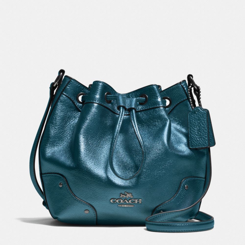 COACH F35363 Baby Mickie Drawstring Shoulder Bag In Grain Leather ANTIQUE NICKEL/METALLIC BLUE
