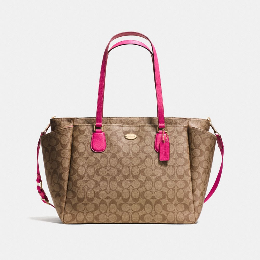 COACH F35414 Baby Bag In Signature Canvas  LIGHT GOLD/KHAKI/PINK RUBY