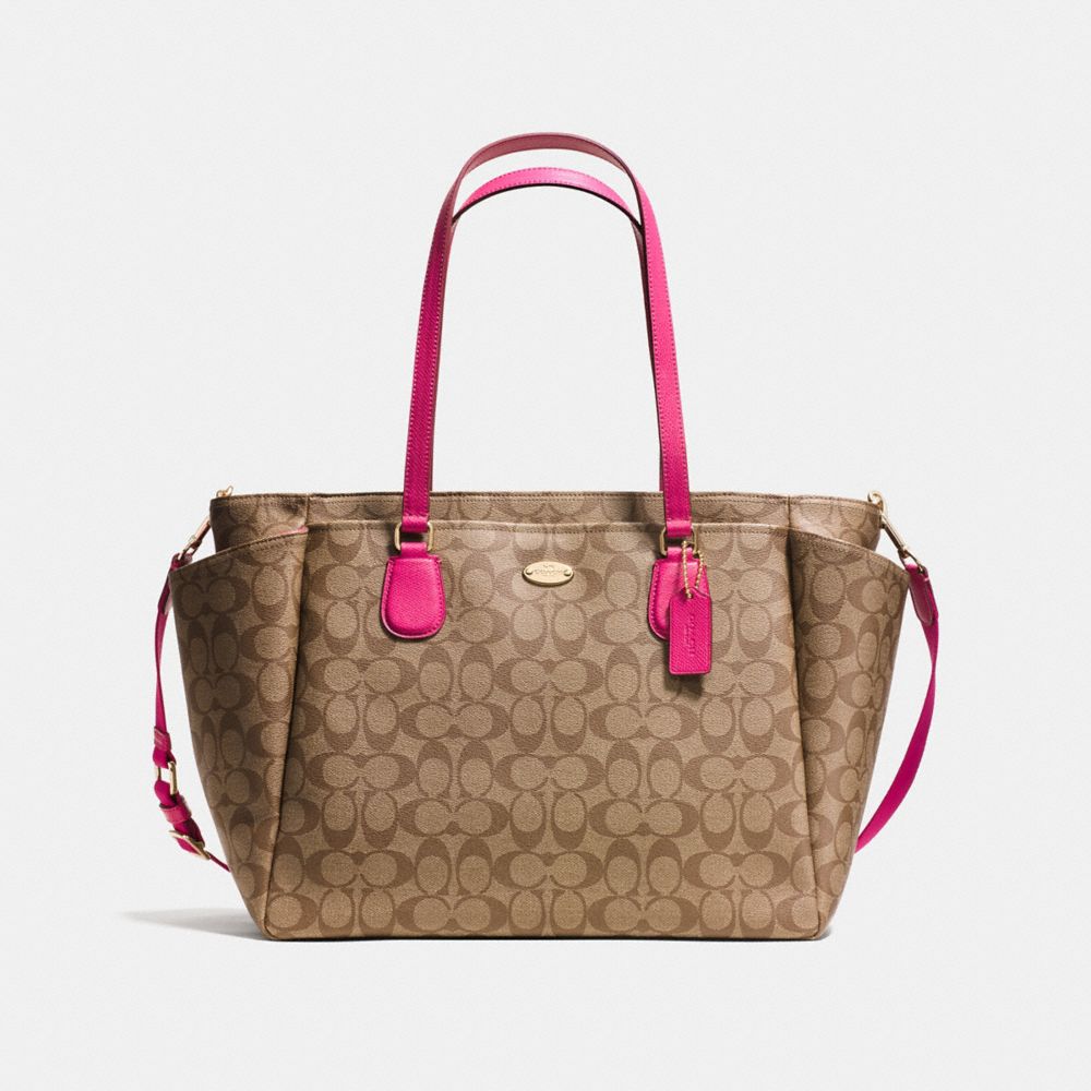 COACH BABY BAG IN SIGNATURE CANVAS -  LIGHT GOLD/KHAKI/PINK RUBY - f35414