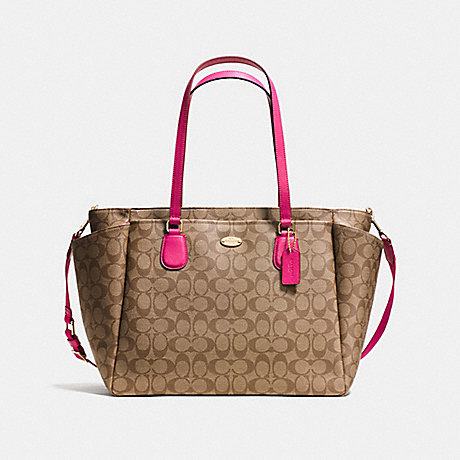 COACH F35414 BABY BAG IN SIGNATURE CANVAS -LIGHT-GOLD/KHAKI/PINK-RUBY