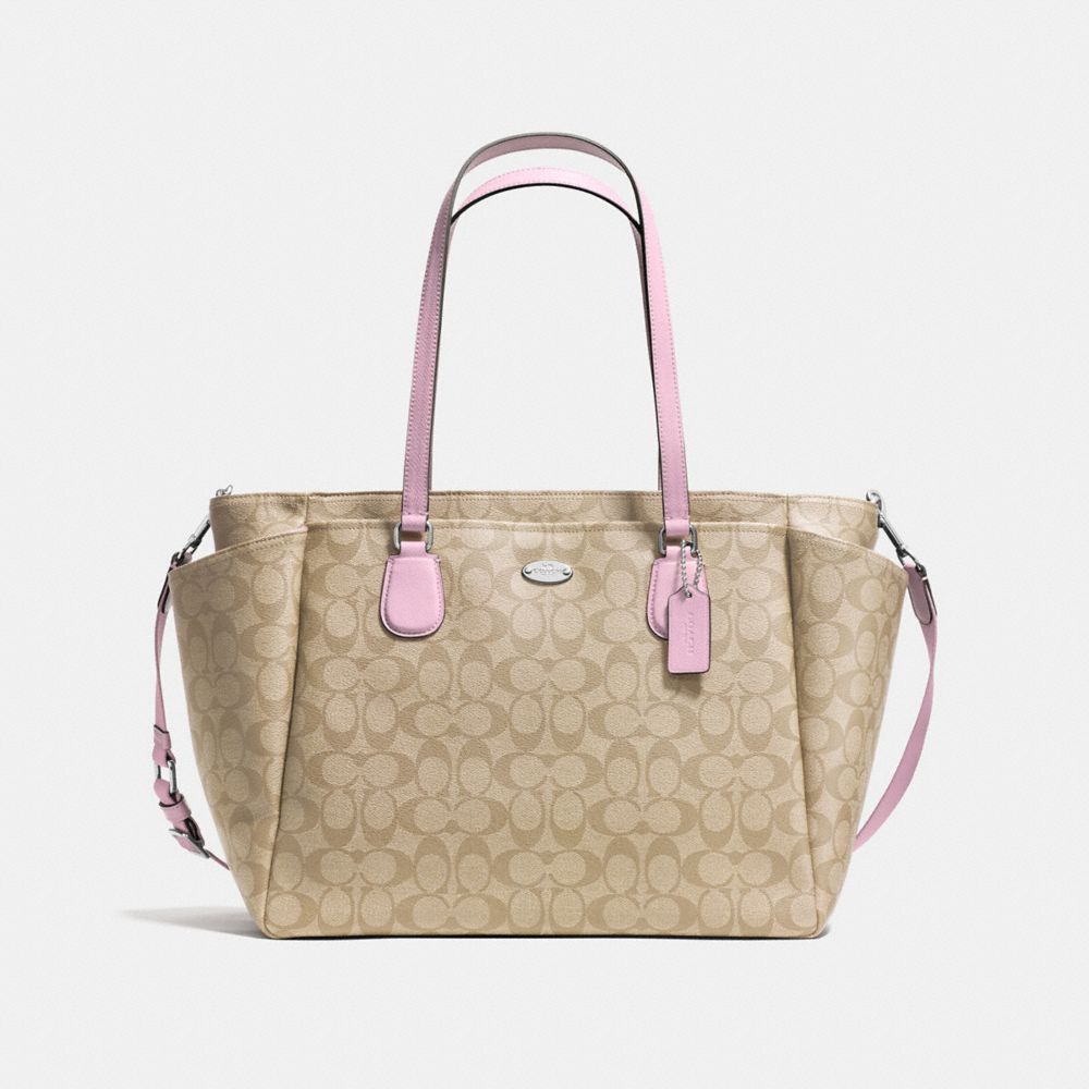 COACH F35414 Baby Bag In Signature SILVER/LIGHT KHAKI/PETAL