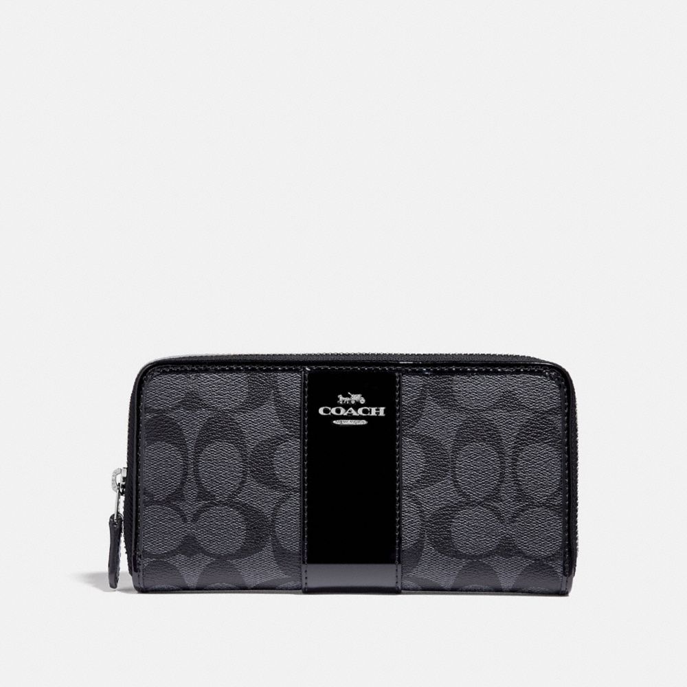 COACH f35443 ACCORDION ZIP WALLET IN SIGNATURE CANVAS BLACK SMOKE/BLACK/SILVER