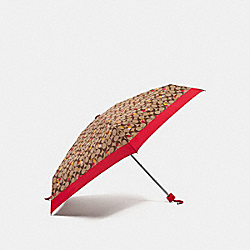 SIGNATURE MINI UMBRELLA WITH CHERRY PRINT - COACH f35489 - SILVER/KHAKI/ORANGE