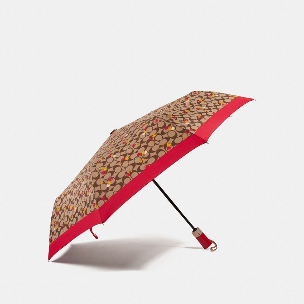 COACH F35504 Signature Umbrella With Cherry Print SILVER/KHAKI/ORANGE