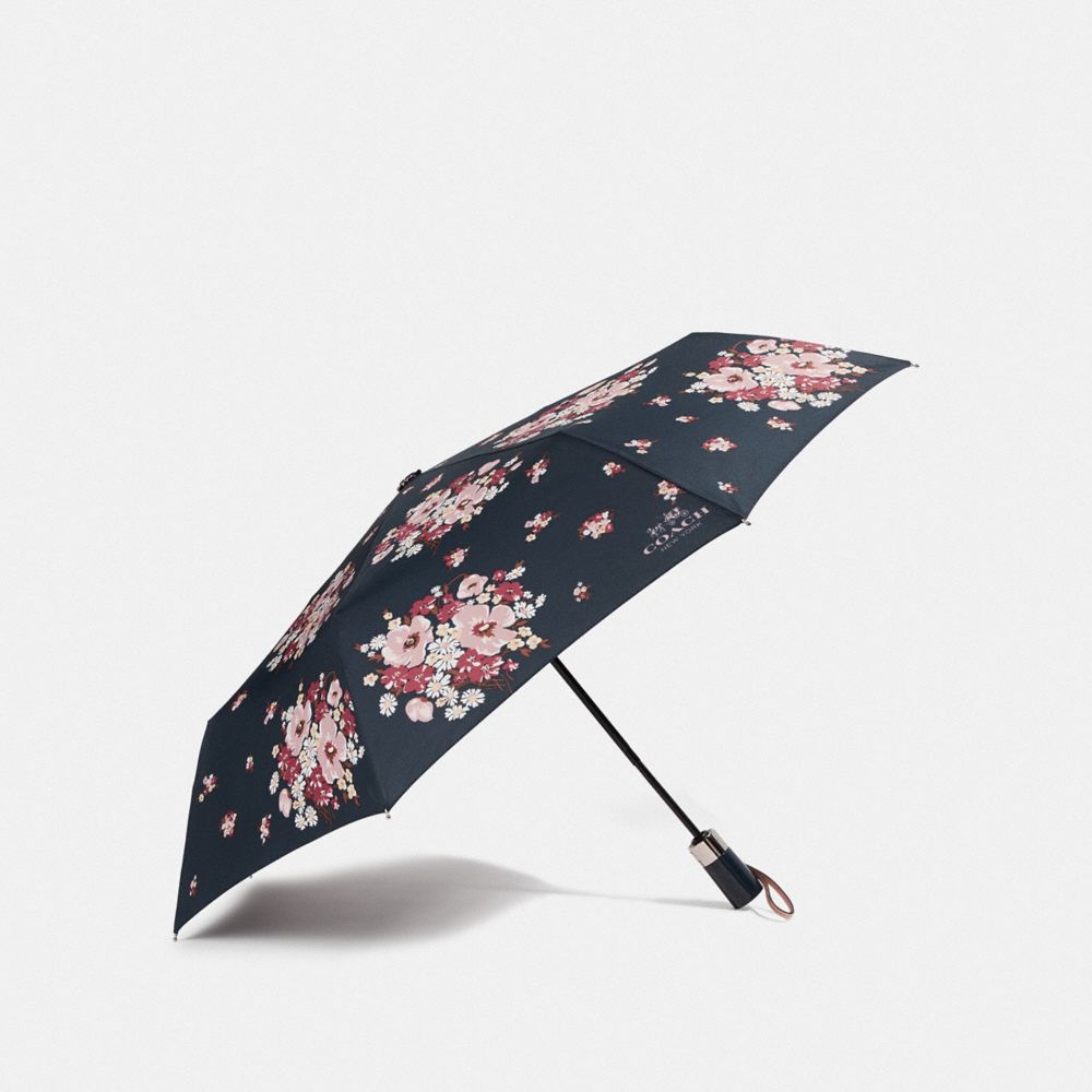 UMBRELLA WITH DAISY BOUQUET PRINT - NAVY/SILVER - COACH F35505