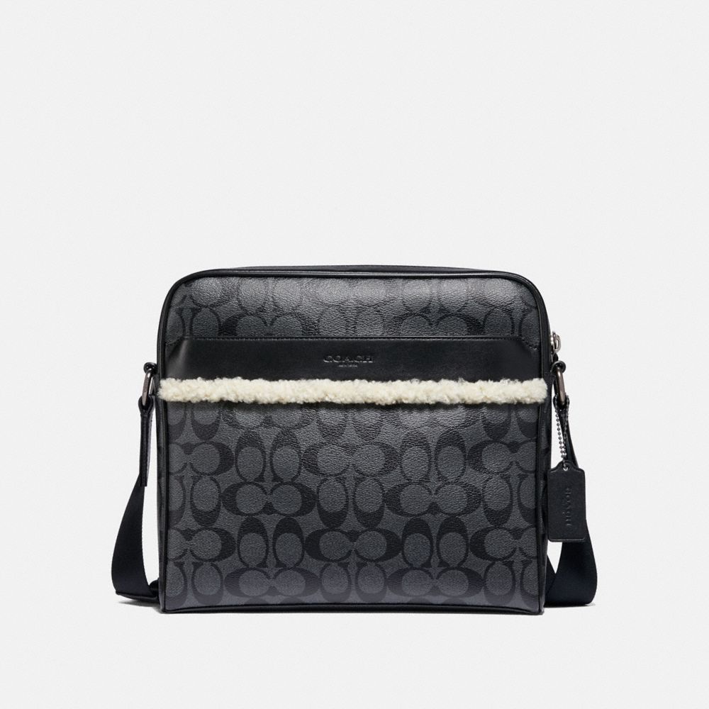 COACH F35612 CHARLES CAMERA BAG IN SIGNATURE CANVAS CHARCOAL/BLACK/BLACK COPPER FINISH