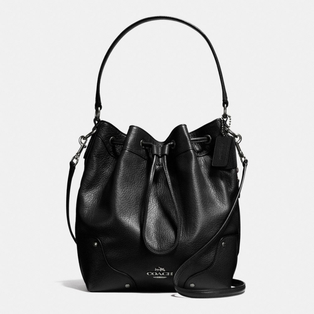 MICKIE DRAWSTRING SHOULDER BAG IN GRAIN LEATHER - f35684 - ANTIQUE NICKEL/BLACK