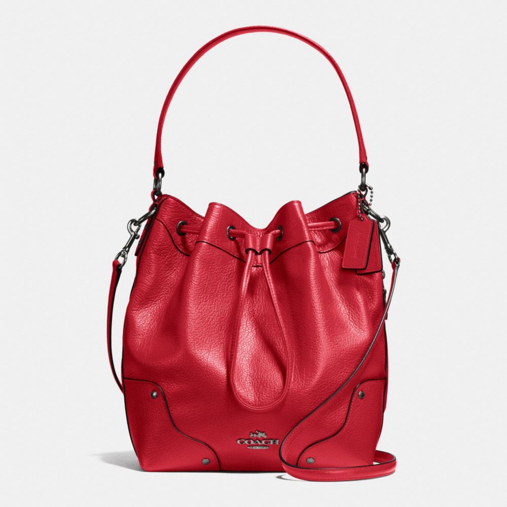 COACH F35684 MICKIE DRAWSTRING SHOULDER BAG IN GRAIN LEATHER BLACK-ANTIQUE-NICKEL/CLASSIC-RED