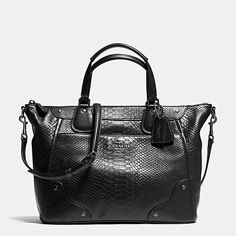 COACH f35687 MICKIE SATCHEL IN EXOTIC LEATHER ANTIQUE NICKEL/BLACK