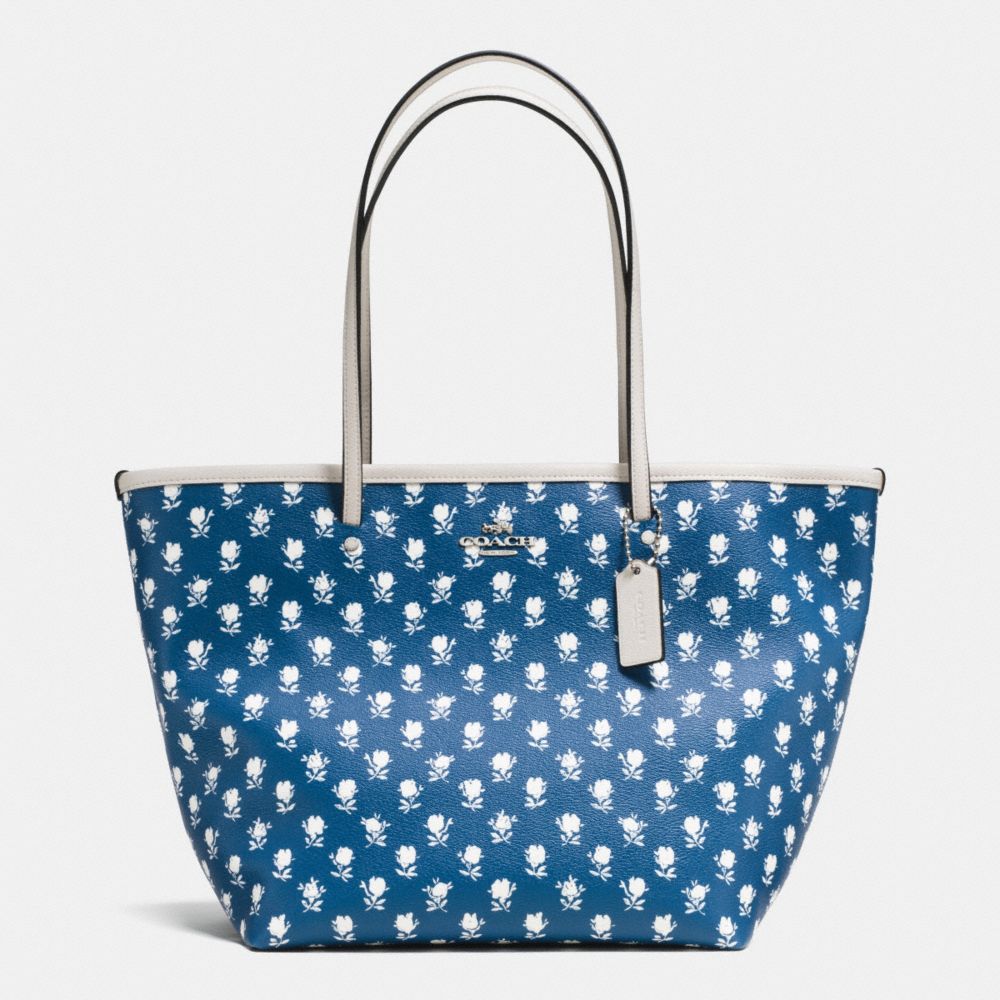 COACH F35703 - BADLANDS FLORAL STREET ZIP TOTE IN FLORAL EMBOSSED CANVAS  SILVER/BLUE MULTICOLOR