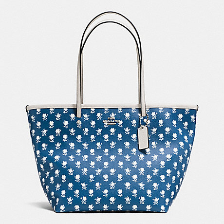 COACH F35703 BADLANDS FLORAL STREET ZIP TOTE IN FLORAL EMBOSSED CANVAS -SILVER/BLUE-MULTICOLOR