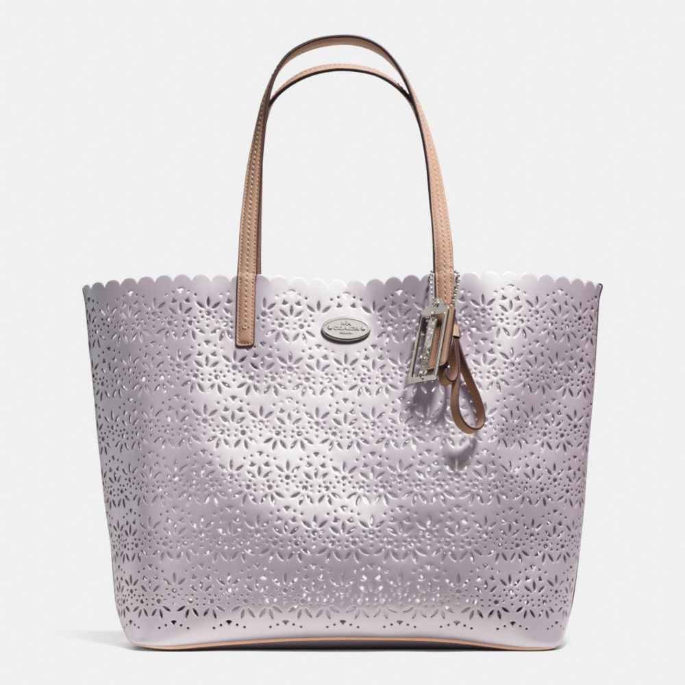 COACH f35716 METRO TOTE IN EYELET LEATHER  SILVER/GREY PEARL