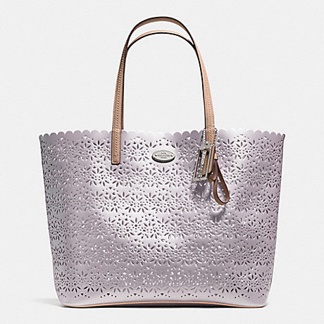 COACH f35716 METRO TOTE IN EYELET LEATHER  SILVER/GREY PEARL