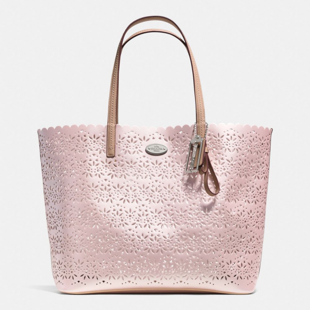 COACH f35716 METRO TOTE IN EYELET LEATHER  SILVER/SHELL PINK