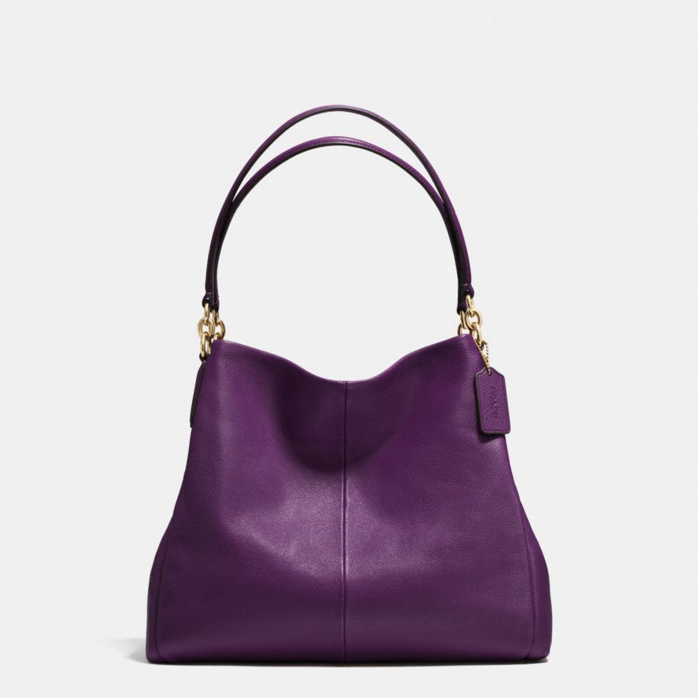 PHOEBE SHOULDER BAG IN PEBBLE LEATHER - f35723 - IMITATION GOLD/AUBERGINE