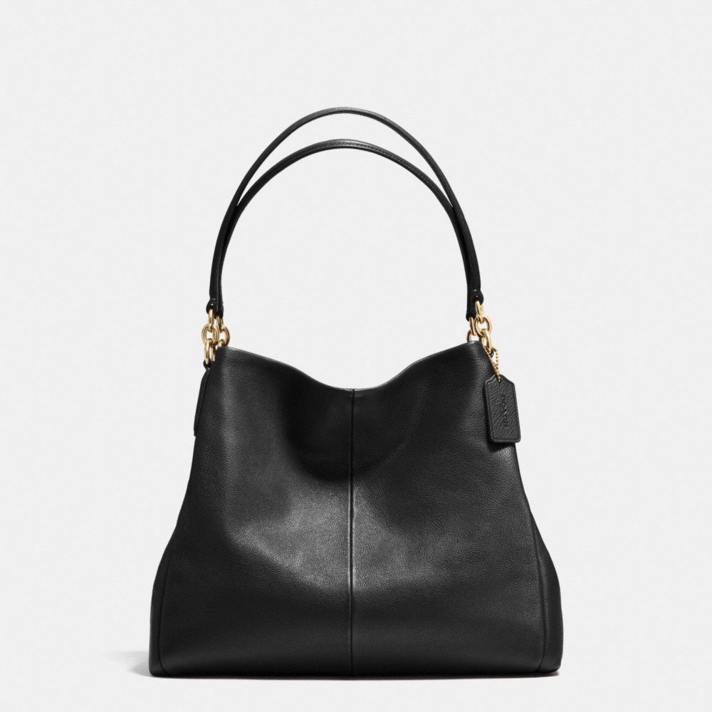 PHOEBE SHOULDER BAG IN PEBBLE LEATHER - f35723 - LIGHT GOLD/BLACK