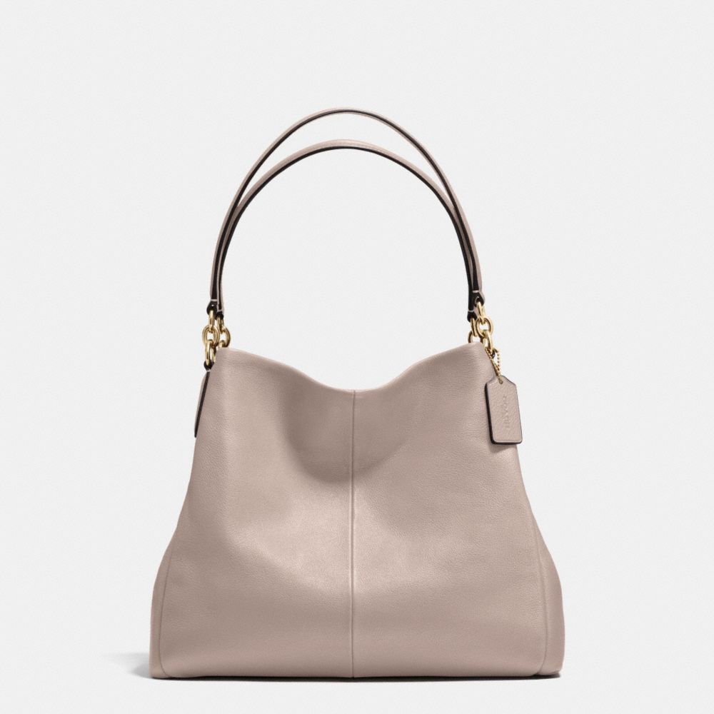 PHOEBE SHOULDER BAG IN PEBBLE LEATHER - f35723 - IMITATION GOLD/GREY BIRCH