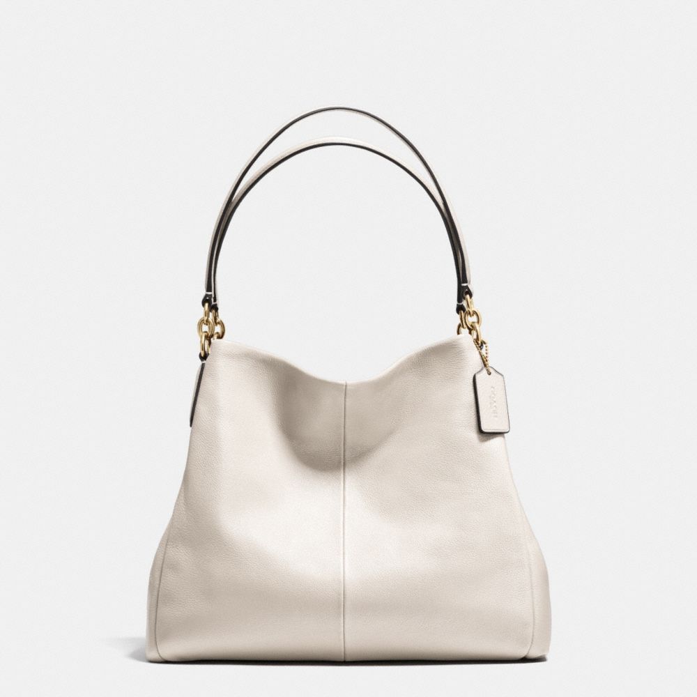 PHOEBE SHOULDER BAG IN PEBBLE LEATHER - f35723 - LIGHT GOLD/CHALK