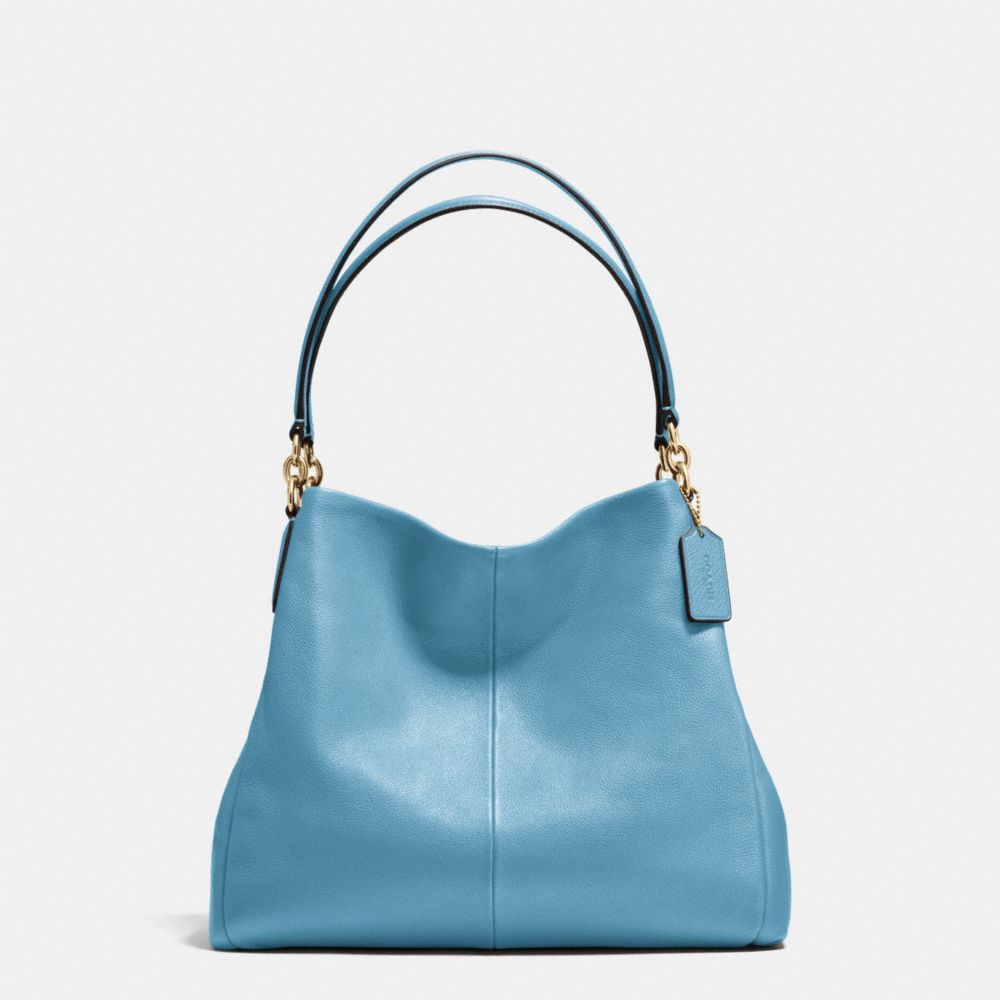 PHOEBE SHOULDER BAG IN PEBBLE LEATHER - f35723 - IMITATION GOLD/BLUEJAY