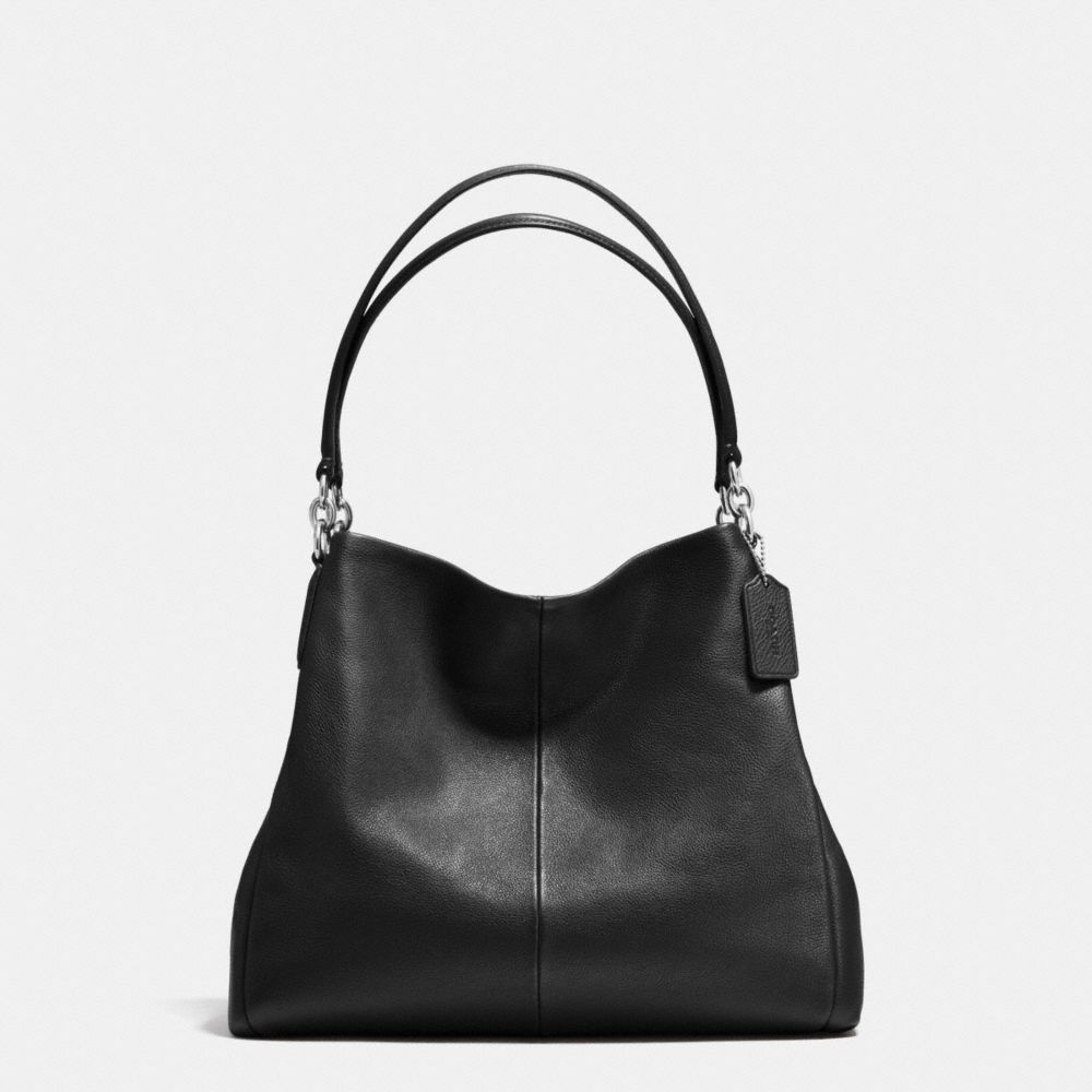 PHOEBE SHOULDER BAG IN PEBBLE LEATHER - f35723 - SILVER/BLACK