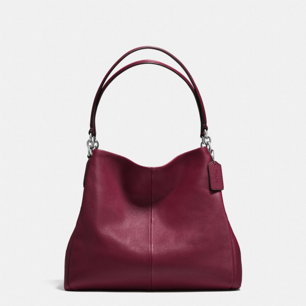 PHOEBE SHOULDER BAG IN PEBBLE LEATHER - f35723 - SILVER/BURGUNDY