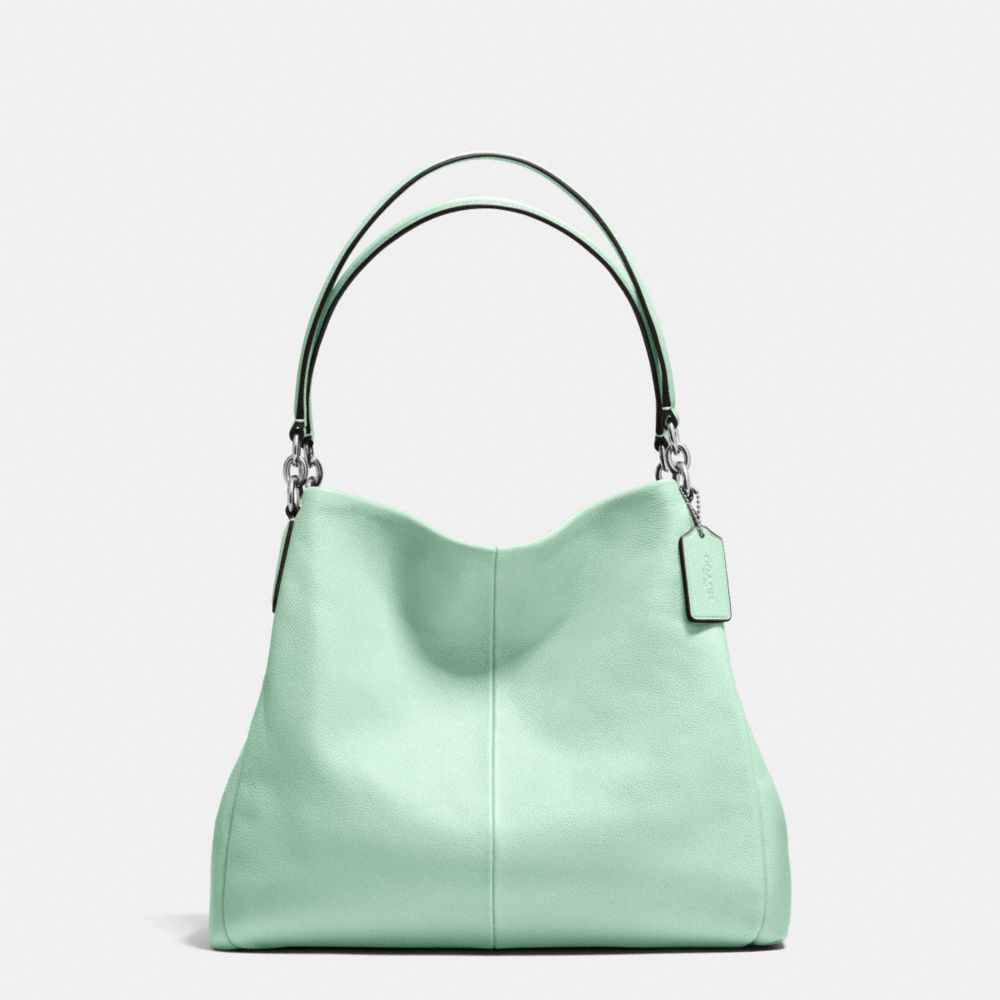 PHOEBE SHOULDER BAG IN PEBBLE LEATHER - f35723 - SILVER/SEAGLASS