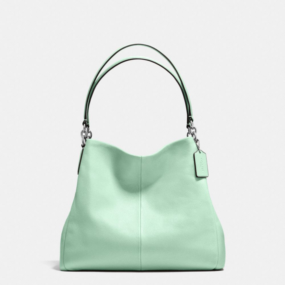 COACH f35723 PHOEBE SHOULDER BAG IN PEBBLE LEATHER SILVER/SEAGLASS