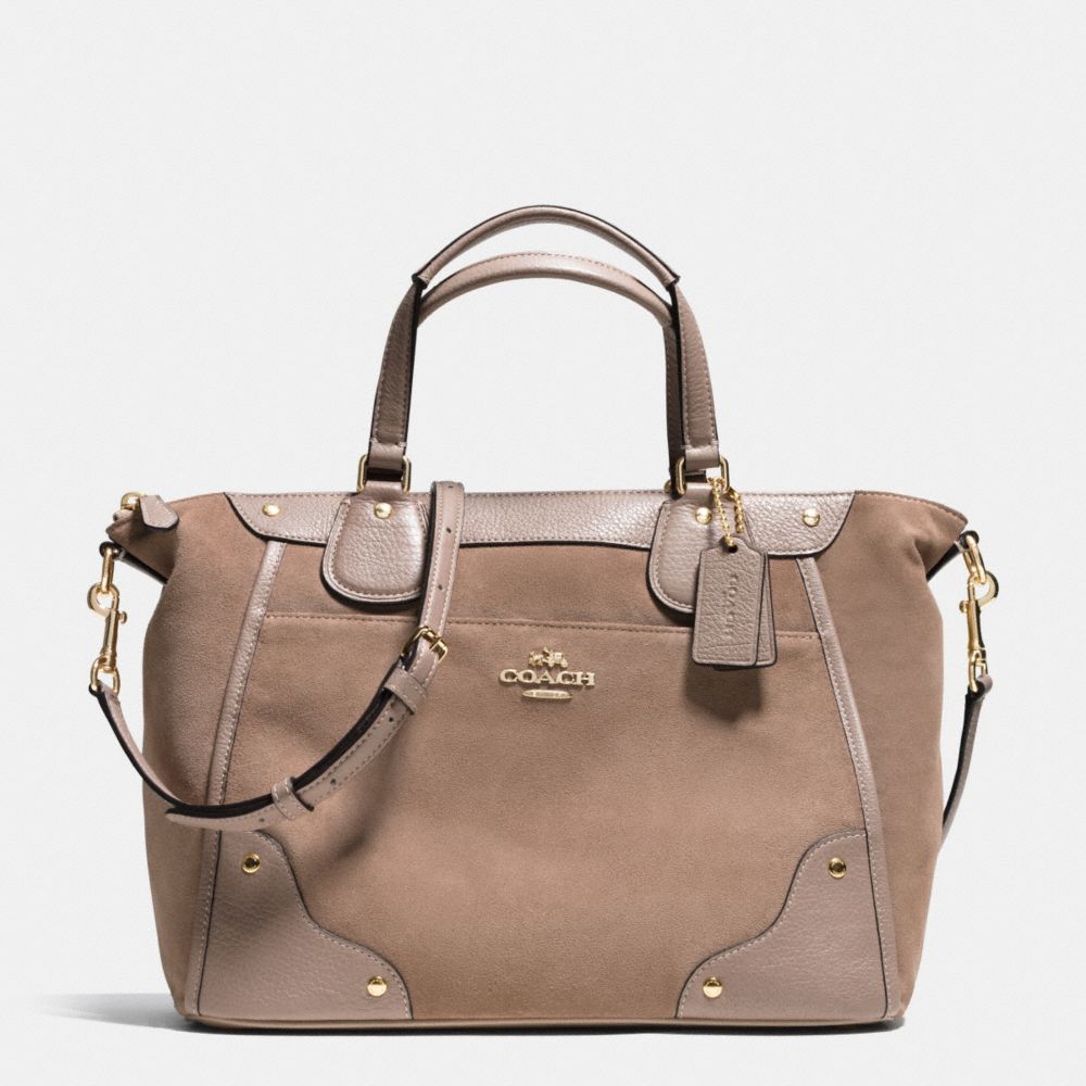 MICKIE SATCHEL IN SUEDE - f35778 - LIGHT GOLD/STONE