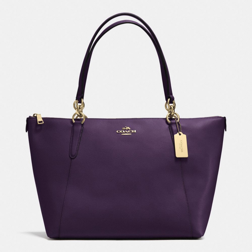 COACH AVA TOTE IN CROSSGRAIN LEATHER - IMITATION GOLD/AUBERGINE - F35808