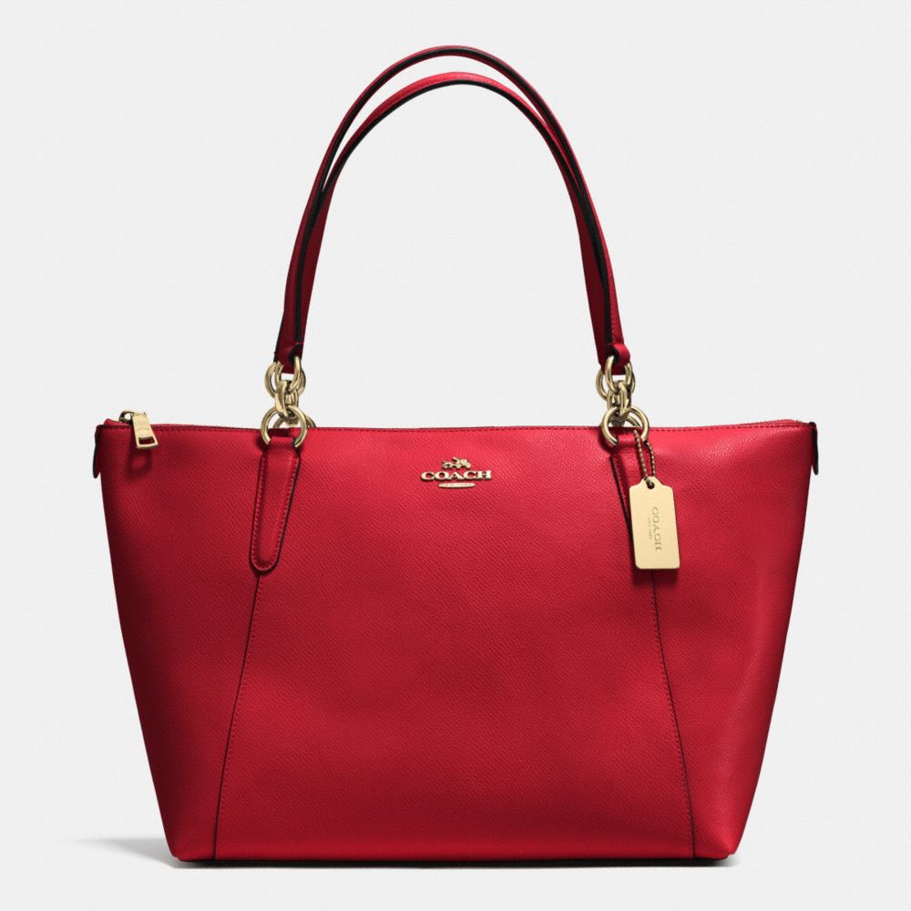 COACH f35808 AVA TOTE IN CROSSGRAIN LEATHER IMITATION GOLD/TRUE RED