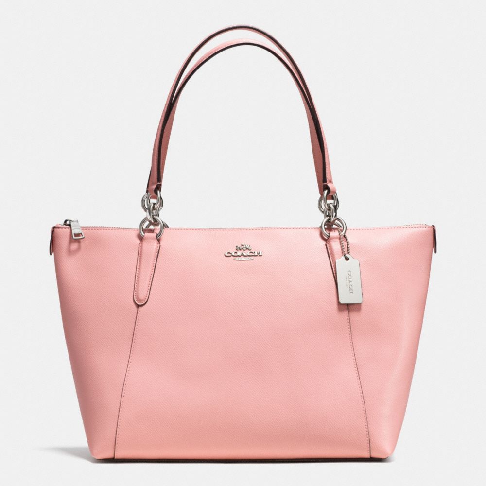 AVA TOTE IN CROSSGRAIN LEATHER - f35808 - SILVER/BLUSH