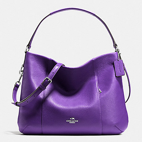 COACH f35809 EAST/WEST ISABELLE SHOULDER BAG IN PEBBLE LEATHER SILVER/PURPLE IRIS
