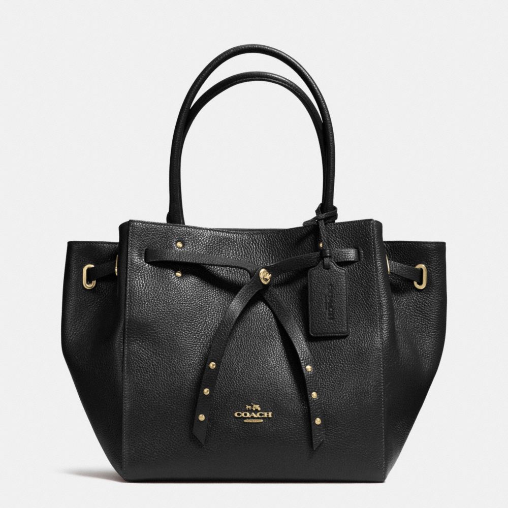 COACH TURNLOCK TIE SMALL TOTE IN REFINED PEBBLE LEATHER - LIGHT GOLD/BLACK/BLACK - F35838