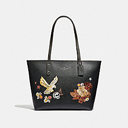 CITY ZIP TOTE WITH TATTOO EMBROIDERY - COACH F35865 - BLACK MULTI/BLACK ANTIQUE NICKEL